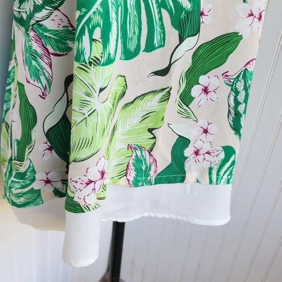 Casey Keys Tank Top Beach Vacation Tropical Print Cruise Palm Leaf Beige Green L - Picture 7 of 10